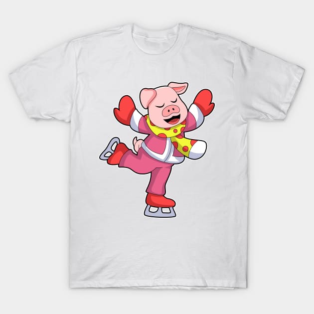 Pig at Ice skating with Ice skates T-Shirt by Markus Schnabel